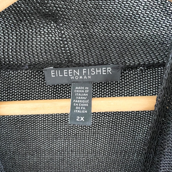Eileen Fisher Open knit cardigan Linen blend beachy lightweight Black Sz 2X - Picture 3 of 13